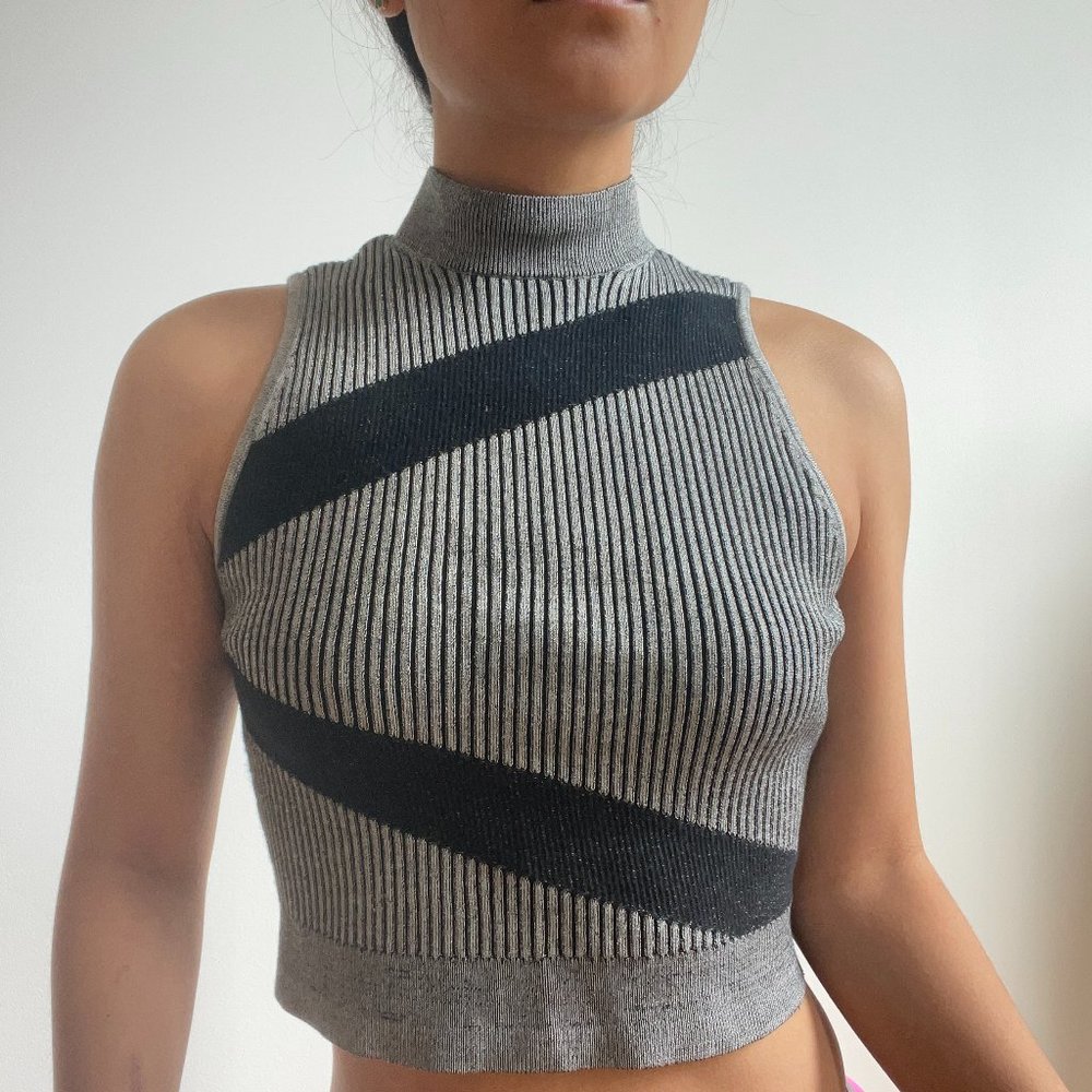& Other Stories Grey/Black Knitted Mock Neck Tank S